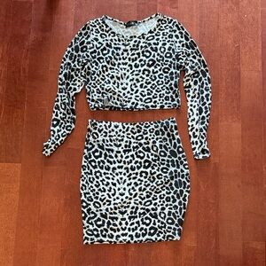 Leopard Print Crop Top and Skirt Set